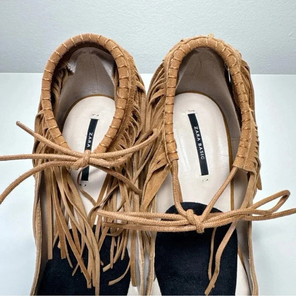 Zara Womens 38 Suede Leather Fringe Cowgirl Heel  Shoes - Picture 7 of 14